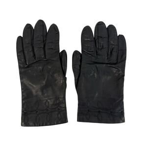 Fownes Vintage Black Leather Gloves with Antron Nylon Lining Women’s Size 7